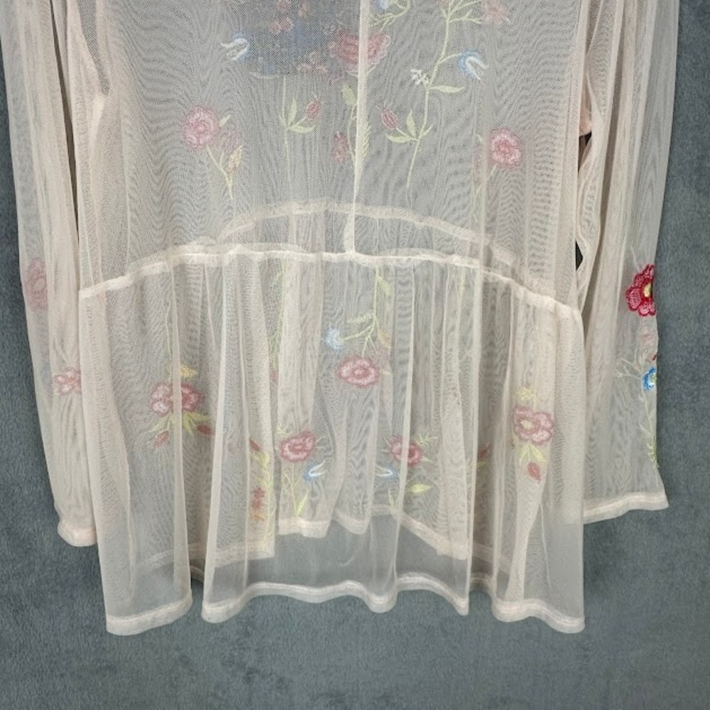 Grand Greene Top Womens Large Pink Embroidered Floral Sheer Romantic Whimsy Boho - Picture 6 of 13